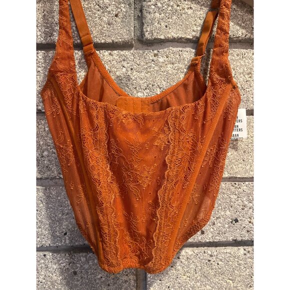 Urban Outfitters Orange Lace Corset-Style Tank Top With Adjustable Straps & Boni - Picture 2 of 7